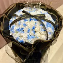 造花のソープフラワーブーケ【アイスブルー薔薇・誕生日・実用的ギフト】