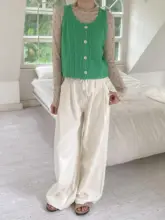 SALT レディース夏用パンツ【高腰・ストレートチップ・抽ひも・ゆったり・淡い杏色】