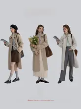 クラシックなチェック柄のトレンチコート【中長丈・ダブルブレスト・カラーブロック】