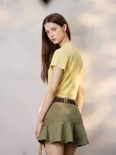 ヴィンテージ風デニムフリルショートパンツ【ウォッシュ加工・秋用】（セットアップ対応）