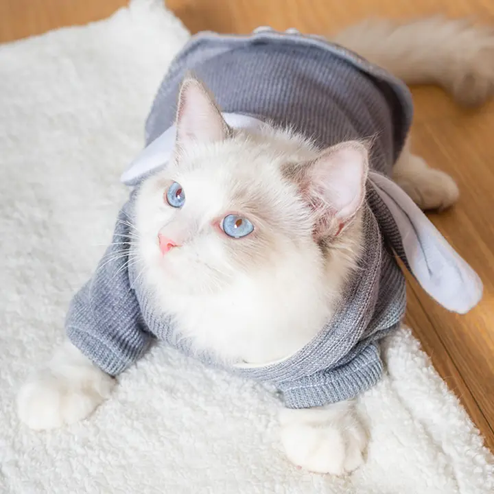 うさぎ耳デザインの猫用衣服【秋冬用・可愛い・ペット衣装】
