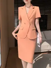 エレガントなデザイン！夏用短袖ワンピース風スーツ【高級感・女性用・職場向け】（セットアップ対応）