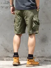 アメリカンビンテージ風 ワークショートパンツ【薄手・軍用グリーン・ゆったりサイズ】