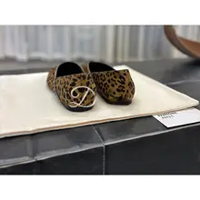 おしゃれなレトロデザインのレオパード柄フラットシューズ【高級牛毛・ブラウン】