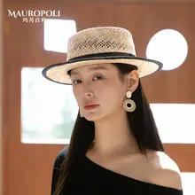 高級感ある手編みの平頂草帽【フレンチスタイル・夏用・優雅なデザイン・日よけ帽子】