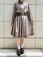 シンプルデザインの長袖シャツワンピース【工装風・秋季用・無地】