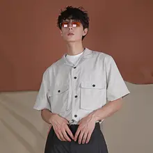 シャツ メンズ プリーツ ドレープ ヴィンテージ加工 カジュアル ストリート インスタ映え 夏 「MAZCOO」