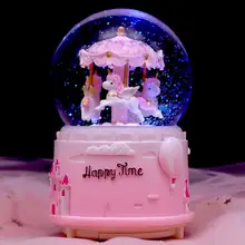 光る回転木馬のプリンセス音楽ボックス【雪の結晶球・子供向け・誕生日プレゼント】