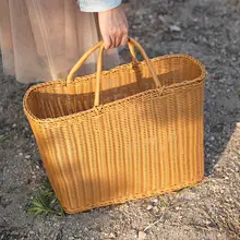 Kens バスケット型買い物籠【大容量・ピクニック用・持ち手付き・ヨーロピアンスタイル】