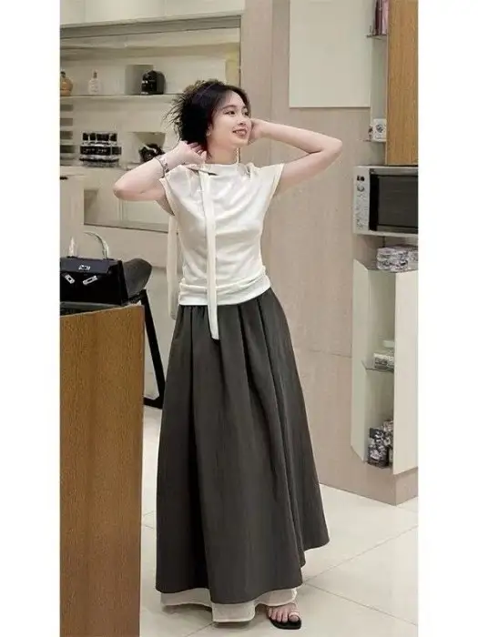 リラクシングショートスリーブTシャツ【夏用・オフショルダー・大きいサイズ・体型カバー】