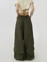 カーゴパンツ レディース ワイドパンツ カジュアル ドローストリング ミリタリーグリーン ゆったり
