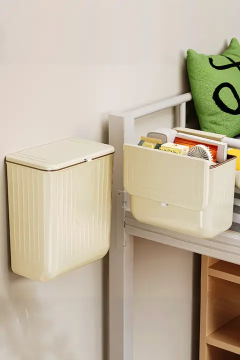壁掛け式ゴミ箱【学生寮用・ふた付き・キッチンやベッドサイドに最適】