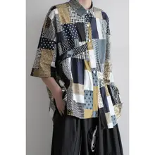 鹿人デザイン 不対称プリーツ クールなゆったりフィットショートスリーブシャツ
