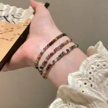 天然小碧玺石の原手链【女性用・重ね付け対応・繊細なビーズアクセサリー】