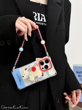 犬デザインの回転式アップルチャーム付きスマホケース【磁気吸着・ショルダーストラップ対応】