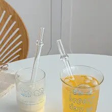 ストロー付きグラス うさぎ ストロー かわいい おしゃれ 透明ガラス ジュース 飲料 ミルクティー アイスコーヒー 水分補給