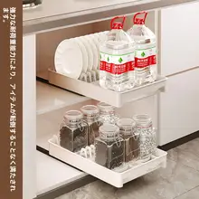 キッチン用引き出し式食器収納ラック【耐久性・水切り機能付き・多機能】