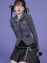 ニットカーディガン レディース グレー 着痩せ 甘辛MIX フェミニン キュート 「SagiDolls」