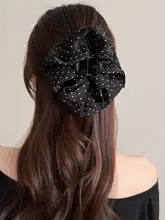 ホワイトドット＆フラワーデザインのヘアクリップ【高級感あるバンスクリップ・後頭部用】