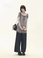 復古風フリル裾のスクエアネックチェック柄シャツワンピース【春向け・女性用】