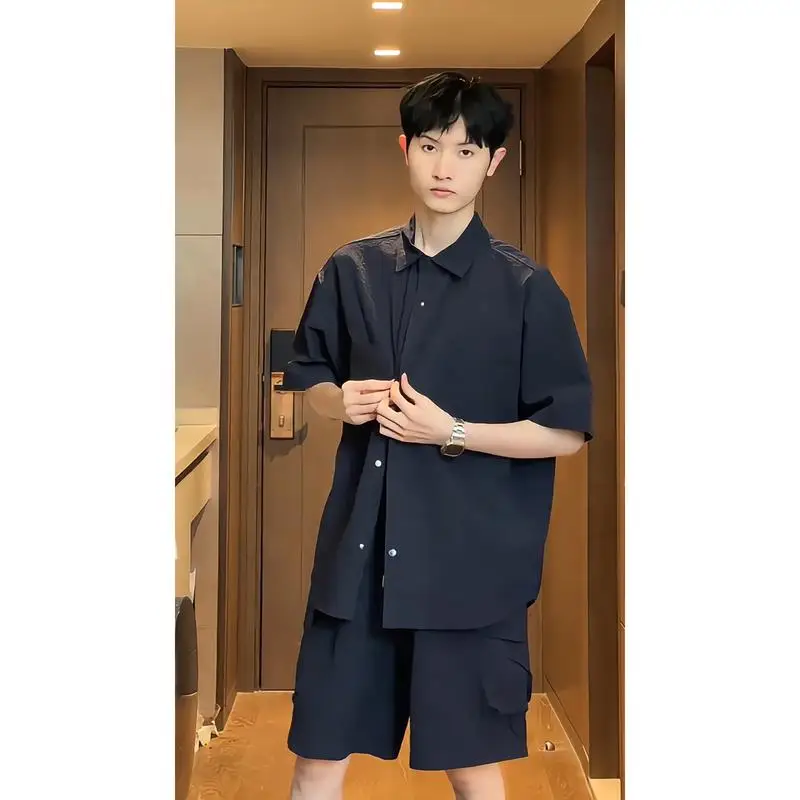 夏用薄手の速乾シャツジャケット【半袖・ショートパンツ・スタイリッシュ】（セットアップ対応）