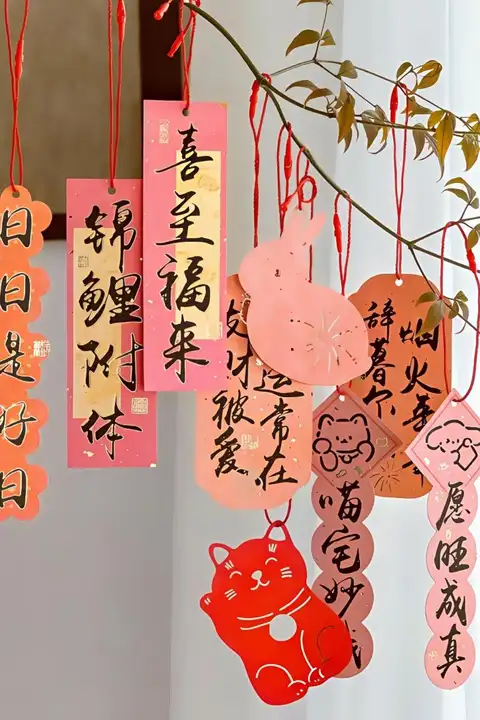 新年飾り 福字掛け緑植吊飾り【春節用・国風デザイン】