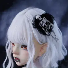 ハンドメイドスカルデザインのレースヘアクリップ【ダークブラック・アンダーカルチャー】