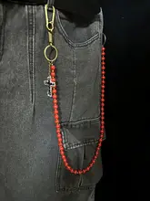 ヴィンテージスタイル クロスデザイン メンズパンツチェーン【レッドターコイズ・トレンドアクセサリー】