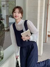 波点デザインのトップスとワイドパンツ【春秋用・フレンチスタイル・小柄向け】（セットアップ対応）