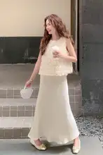 立体花柄 ノースリーブトップス【フレンチスタイル・夏用】・ ハイウエストスカート（セットアップ対応）