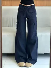 高身長対応のストレートワークパンツ【ダークブルー・多ポケット・カジュアルデザイン・春夏用】（セットアップ対応）