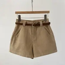 レトロスタイル コーデュロイショートパンツ【高腰・Aライン・女性用・秋冬用・テーパード】（セットアップ対応）