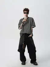 白黒ストライプTシャツ【メンズ・デザイン性・ゆったりフィット・ショートスリーブ】