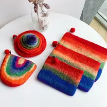 可愛い毛糸フェルトバッグ【虹色・大容量・携帯電話・化粧品・小物収納】