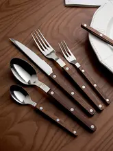 黒胡桃木製の西洋風テーブルウェア【ステーキ用ナイフ＆フォーク・スイーツ用ナイフ＆フォーク＆スプーン】
（セットアップ対応）