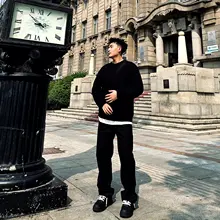 黒の作業パンツ【ゆったりとしたストレートシルエット・秋用・カジュアル】（セットアップ対応）