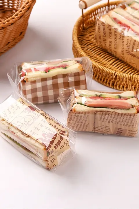 透明プラスチックサンドイッチ包装袋【家庭用・手作りトーストやおにぎり、ハンバーガーに最適・油防止フィルム】