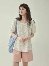 北岛AMUU オリジナル ドット柄ショートスリーブシャツ【フレンチスタイル・ルーズフィット・パフスリーブ】