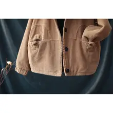 100%コットン製 コーデュロイ カジュアルフード付きジャケット【ルーズフィット・大きいサイズ・ボタンデザイン】