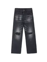 水洗い加工のペイントデニムパンツ【ストリートスタイル・カジュアル・ヒップホップ】