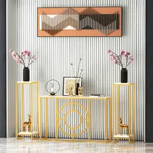 北欧風 シンプルデザイン 玄関テーブル【金色のアイアン製・装飾用・間仕切り・収納付き】