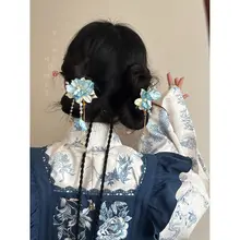 新中式 花フラワー付き タッセル ヘアクリップ【古風 漢服用 子供用】