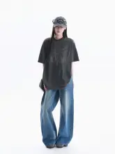 Tシャツ レディース 半袖 クルーネック アメリカン風 ストリート フラッグ柄 ヴィンテージ加工 ウォッシュド サブカル風 夏