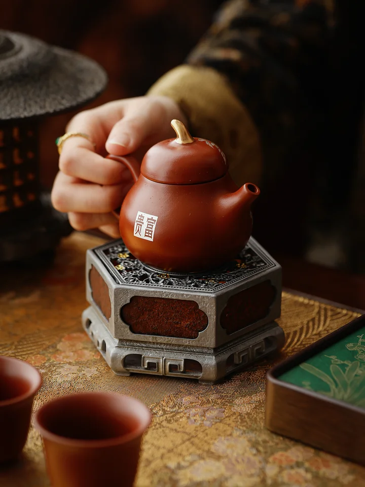 古錫製梅花デザインの温茶器【キャンドル加熱・保温機能付き】