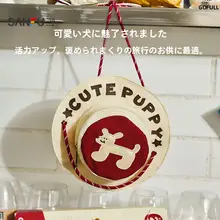 秋季レトロデザインの犬柄ショルダーバッグ【かわいい文字プリント・トートタイプ】