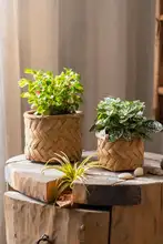 竹編み風デザインのコンクリート多肉植物用ミニプランター【バルコニーガーデニング用】