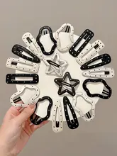 白黒ドットデザインのレザー製ヘアクリップ【高級感・前髪用・サイドクリップ】