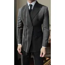 春夏用 薄手ヒッコリー柄 イタリアンスタイルジャケット【ダブルブレスト・カジュアル・スーツ】（セットアップ対応）