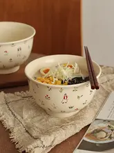 大容量の高脚陶器面碗【和風デザイン・スープや麺料理用】