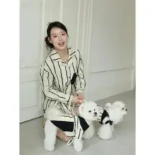 ペットウェア 犬 猫 シャツワンピース 綿100% ストライプ バイカラー 韓流 インスタ映え 上品 お揃い「HC」